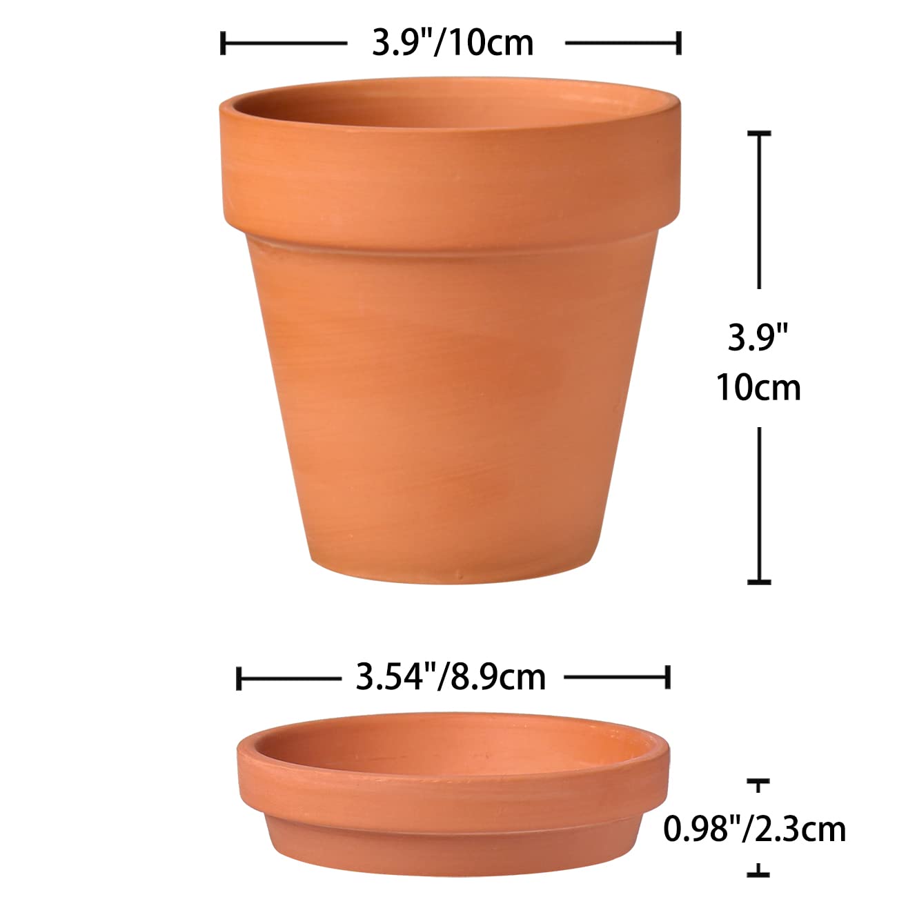 Mini vasi in terracota da 9.9x9.9 cm con foro di drenaggio, vasi per piante in argilla con piattini, vasi da fiori in ceramica con vassoio, giardino, balcone