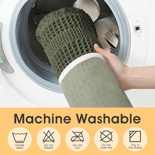 Waffle Bath Mat Set 3 Piece, Boho Woven Modern Bath Rug Absorbent Non Slip, Soft Bathroom Mats, Machine Washable Knit Bath Rugs with Tassels for Bathroom, Bedroom, Kitchen, Shower, Tub, Dark Green by IM HOME - Image 5