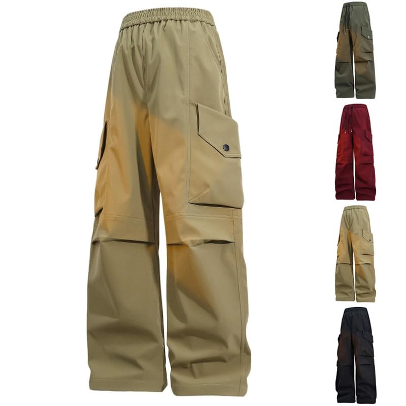 Cambkatl Men's Baggy Wide Leg Cargo Pants, Stretch Casual Elastic Waist Outdoor Hiking Work Sweatpants with Multi-Pockets2