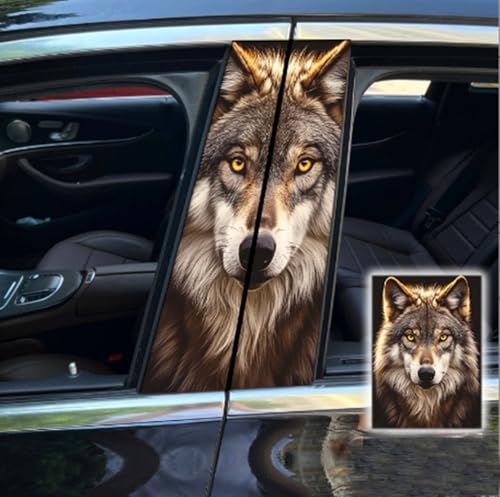 Image of 2pcs /1set Car B Pillar Sticker Decal Upgraded Vinyl Car Decals Body Side Stickers,Wolf Graphics Scratch Cover Large Sticker for Car Auto Van SUVs Trucks 19.6'' (Brown 2)