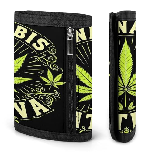 Cute Small Green Weed Leaf Flag Art Wallet for Women, Portable Wallets with ID Pockets, Compact Trifold Wallet for Outdoor Travel3