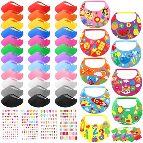 Funnysoft 76 Pcs DIY Foam Visors for Outdoor Activities with Summer Party Crafts and Stickers Assorted Color Sun Visor Foam Hats for Hawaiian Under The Sea Party Supplies