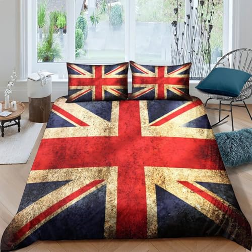 British flag Parure de Lit Microfibre Hypoallergique 3 pièces 3D Imprimée Résistante Vintage design de style Ensemble De Literie avec 2 Taies d'oreiller...