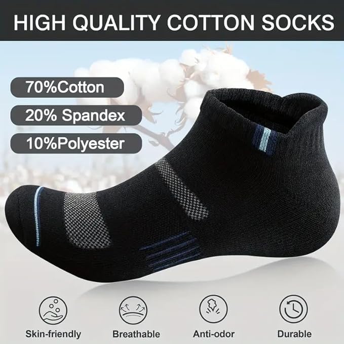 Image of UNAAR SMARTY Ankle Socks Pack of 5 | Cotton Blend Breathable Moisture-Wicking Fabric | Soft Grip Free Size Stretch Fit Socks for Men | Ideal for Gym, Sports, Walking, Running