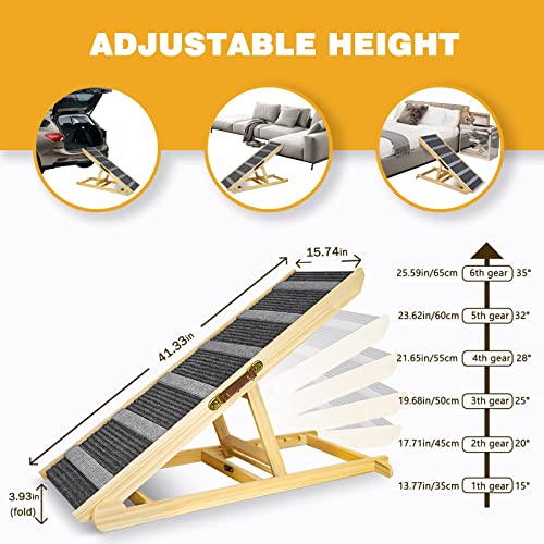 Soko Dog Ramp, Folding Pet Ramp For Bed Suitable For Small & Large Old Dogs & Cats - 41.33" Long Portable Paw Ramp High Traction Dog Ramps For Car, Suv, Couch, Sofa - 6 Adjustable Height Rated 200Lbs #TOP3