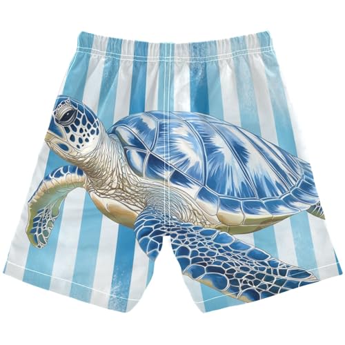 Boys Beach Board Shorts Sea Turtle Blue Swim Trunk Teen Swimwear2