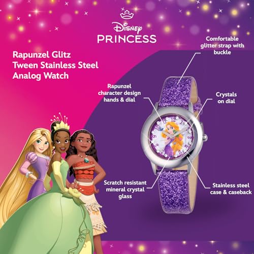 Disney Kids' W000409 Tween Rapunzel Stainless Steel and Purple Glitter Strap Watch2