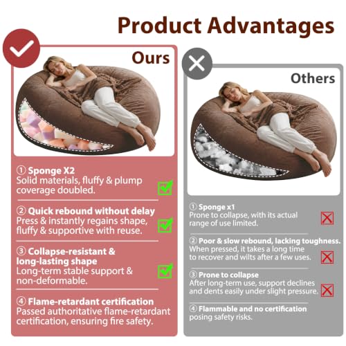 Image of Memory Foam Bean Bag Chair for Adults, 5FT Coffee