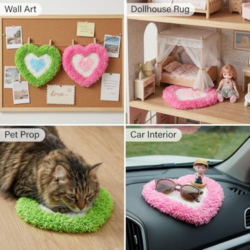 Image of beausougon 2-Pack Latch Hook Kits for Beginners, DIY Heart Coaster Mug Rugs with Non-Slip Backing, Aesthetic Shag Tufting Craft with Soft Chenille & Acrylic Yarn, Cute Y2K Room Decor Gift for Adults