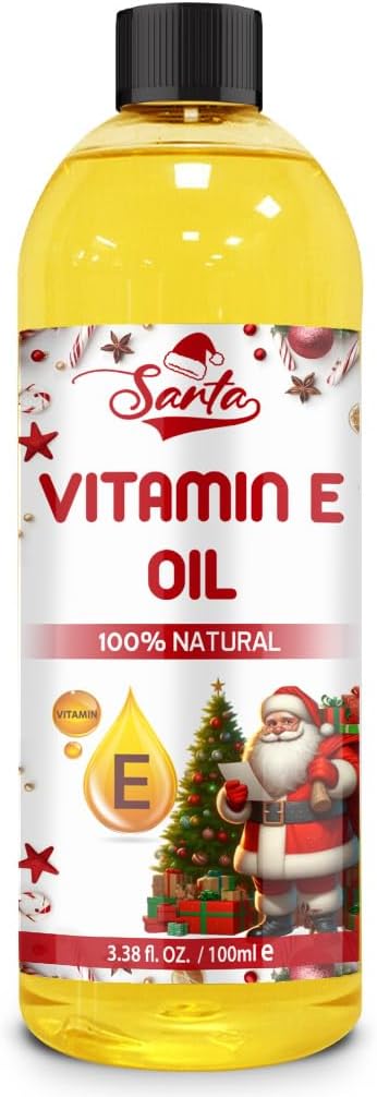 Santa Vitamin E Oil for Face & Skin 100% Naturally Sourced Plant-Based Organic Pure Vitamin E Oil for Hair Body Oil for Women & Men, Strengthens & Moisturizes Nails 100ml Body Oil