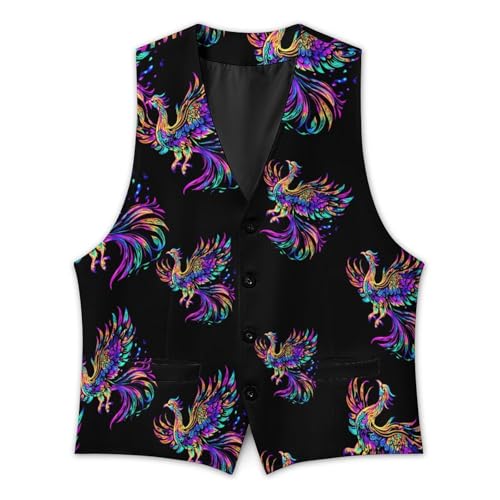Iridescent Phoenix Formal Suit Vest for Men with Pockets for Business Casual Dress Tuxedo Slim Fit2