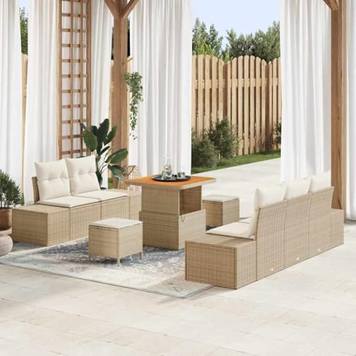 INLIFE Ensemble de canapé de Jardin 8 pcs Beige Poly rotin-3362726