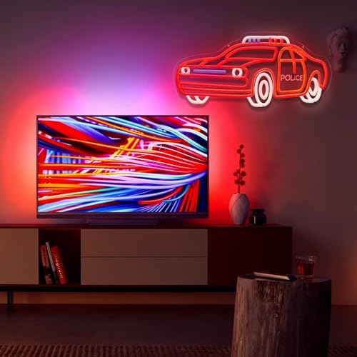 Image of Police Car Neon Sign Car LED Light Dimmable Wall Decor Gift for Playroom Kids Bedroom Garage Decoration 17.6 * 10.4 Inch