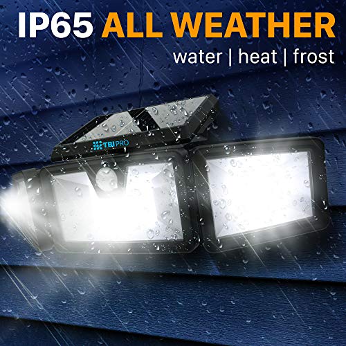 TBI Security Solar Lights Outdoor 216 LED 2200LM, 6500K - Extra-Wide Adjustable 360° 3 Heads with 3 Modes,Wireless Motion Sensor 40ft - Waterproof IP65 Spot Flood Lights Solar Powered 2200mah(2 Pack) - Thumbnail 2