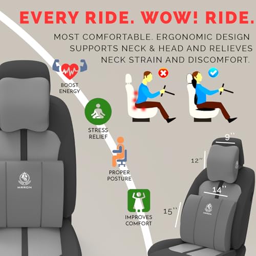 Image of MRRON Series Memory Foam Neck Rest & Extra Lumbar, Relief Pillow, 100% Soft Memory Foam Pillow, Adjustable Strap, Cervical Support for Car Seat. (Grey, Lumbar)
