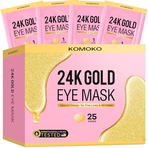 Komoko 25-Pairs 24K Gold Under Eye Patches, Skin Care, Golden Und...