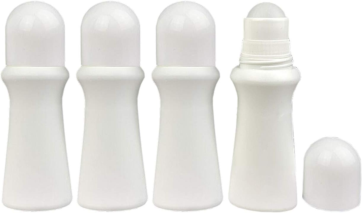 lasenersm 4 Pieces 2.53oz /75ml Empty Refillable Roll On Bottles Roller Bottle Plastic Rollerball Bottles Reusable Leak-Proof DIY Deodorant Containers for Essential Oil Perfumes Balms Thin-Waist Style
