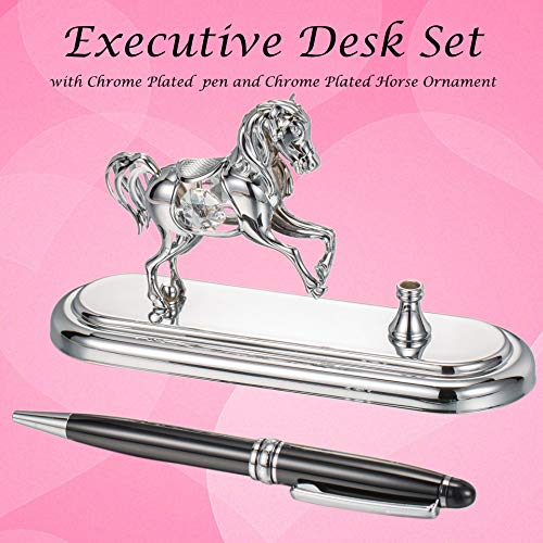 Matashi Executive Desk Set With Pen With Chrome Plated Or Gold Plated Horse Ornament (Chrome Plated) #TOP5
