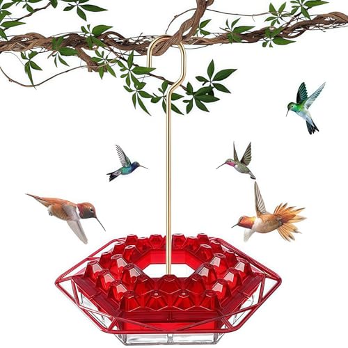 Hummingbird Feeder with Ant-Proof Moat Hummingbird Feeder, Easy to Clean and Refill Includes Hanging Hook, Features 30 Feeding Ports (Red 1PCS)