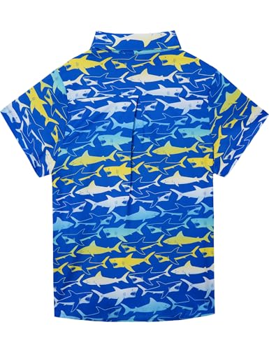 Image of Boys Hawaiian Shirt Kids Button Down Aloha Beach Hawaii Tops 5-14Y | Quick Dry, Breathable, Cooling & Lightweight, For Summer Vacation Holiday, Fourth of July, Youth, Teen, Shark, Dinosaur