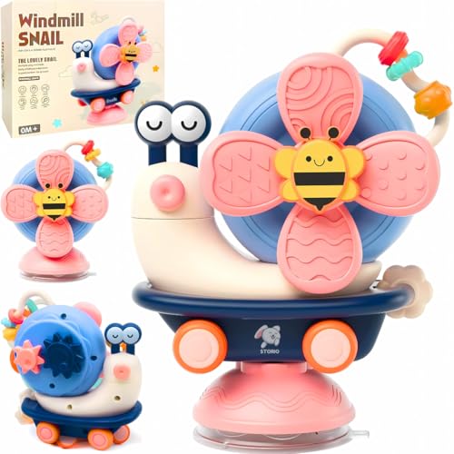 Image of Storio 5-in-1 Suction Spinster Windmill Toy - Blue | Interactive Baby Toy for Bath & Play | Sensory Suction Cups Toy for Toddlers | Early Skill Development