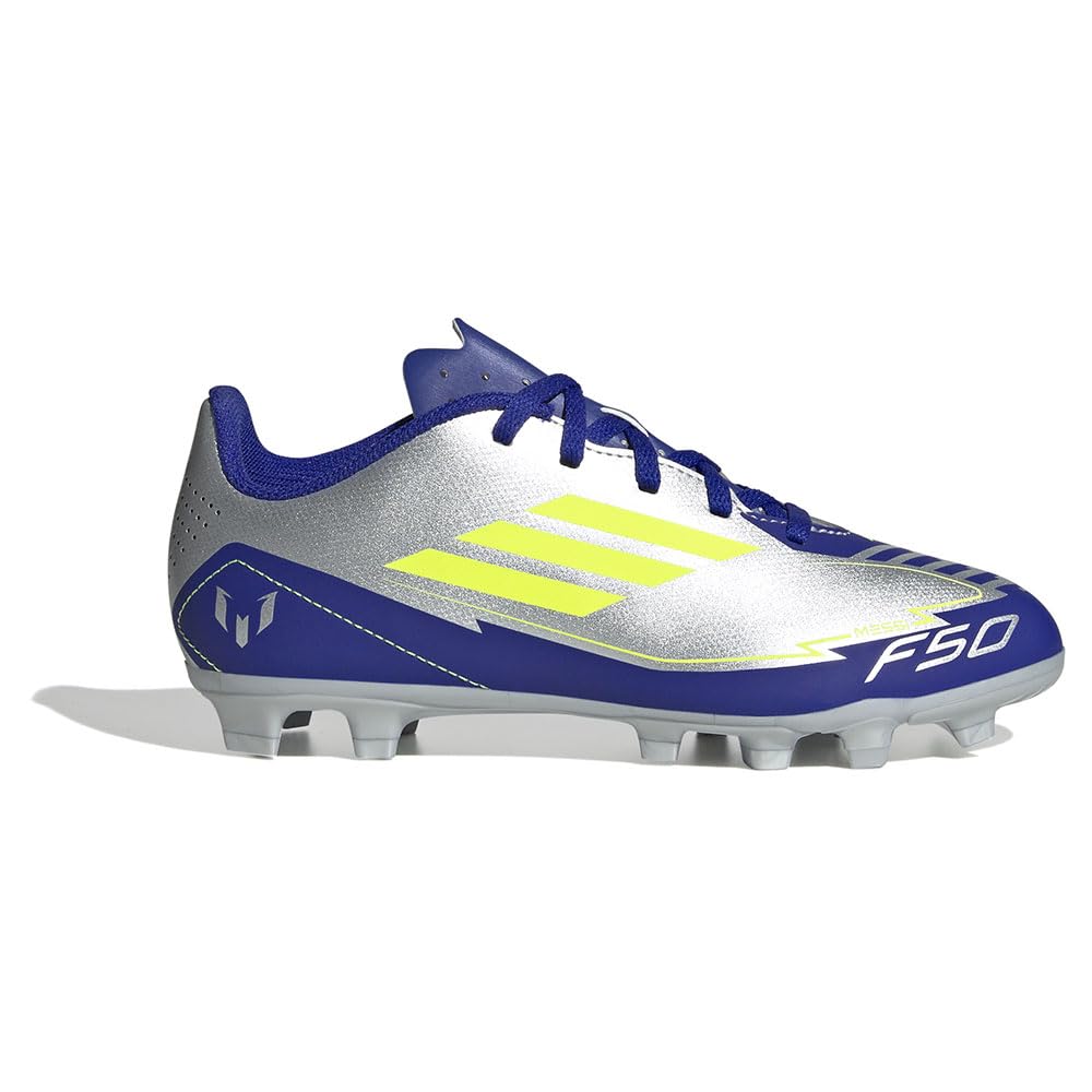 adidas F50 Club Football Boots FG/MG, Silver met./Solar Yellow/Lucid Blue, 13.5 UK Child