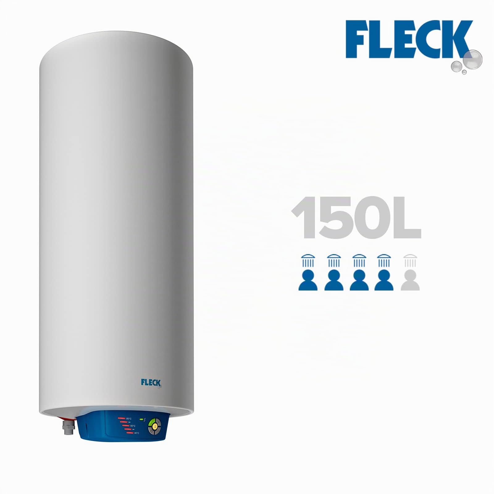 Fleck, Nilo - Calentador de Agua Electrico Horizontal y Vertical, Termo Electrico 150 Litros Seguro y Eficiente, Calentadores 55x51.3x119 cm, Fabricado para Instalación en España