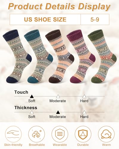Senker Fashion Womens Wool Socks, Stocking Stuffers Gifts for Women Men Warm Soft Crew Boot Sock for Winter Hiking4