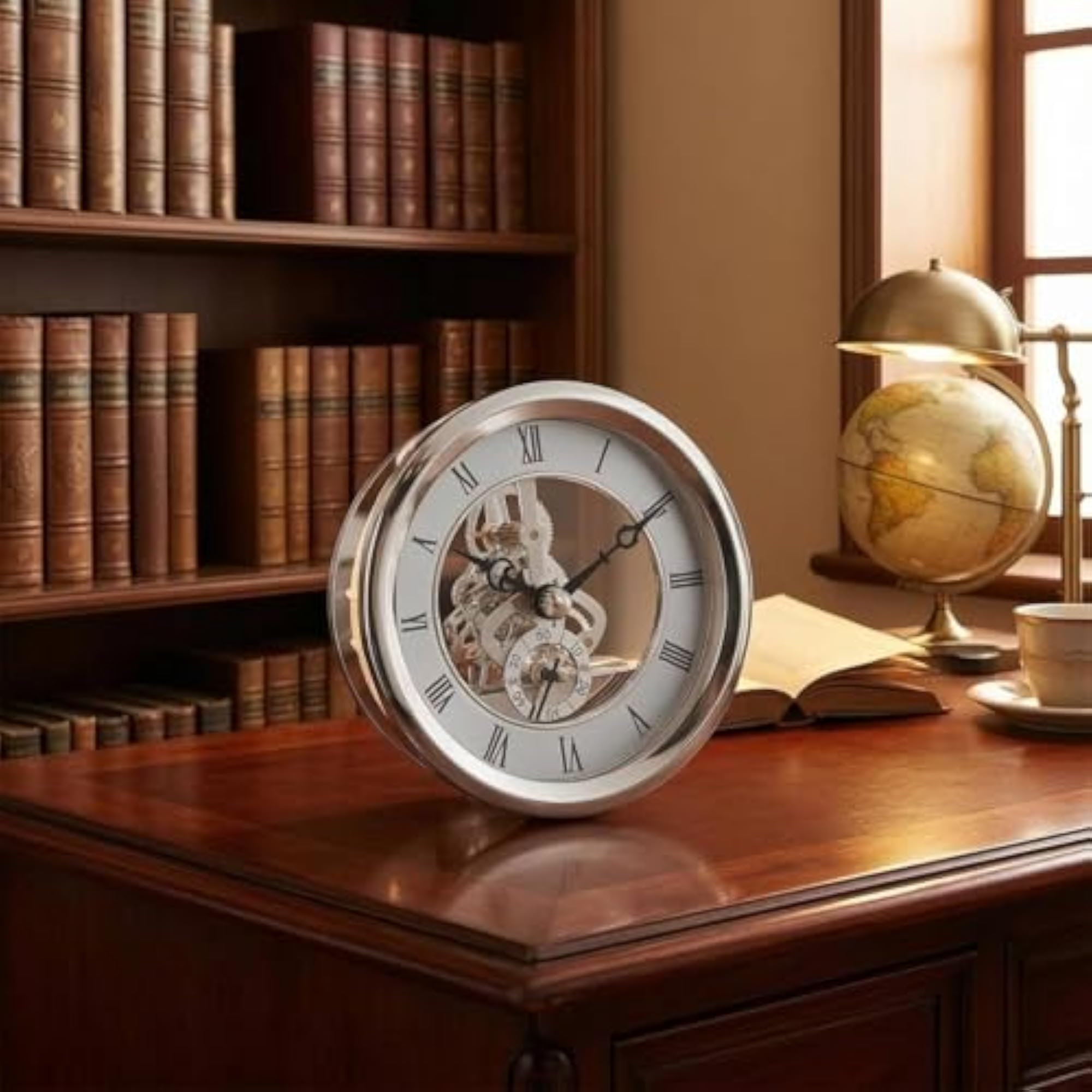 Mechanical Gears Round Timepiece with Metal-Look Bezel