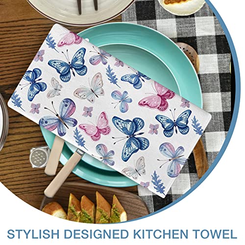 Seliem Spring Butterfly Floral Cosmos Flower Kitchen Dish Towel Set Of 2, Live Simply Inspirational Quote Hand Towel Blue Pink Drying Baking Cooking Cloth, Summer Seasonal Kitchen Decor 18X26 Inches #TOP4