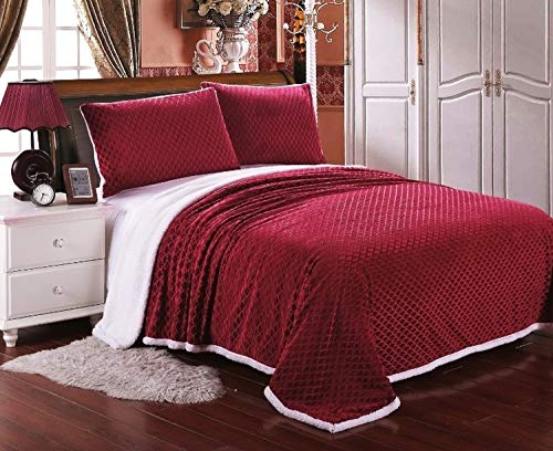 Elegant Comfort Luxury Micro-Sherpa Ultra Plush Warm Heavy-Weight Wave Pattern Blanket, King/Cal King, Burgundy #TOP22