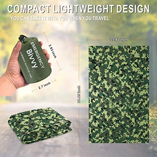 Idefair Emergency Sleeping Bag with Survival Whistle Waterproof Lightweight Survival Gear Blanket Bags with Survival Whistle for Hiking Hunting Camping Outdoor Activities Keep Warm (Camouflage Green) - Thumbnail 5
