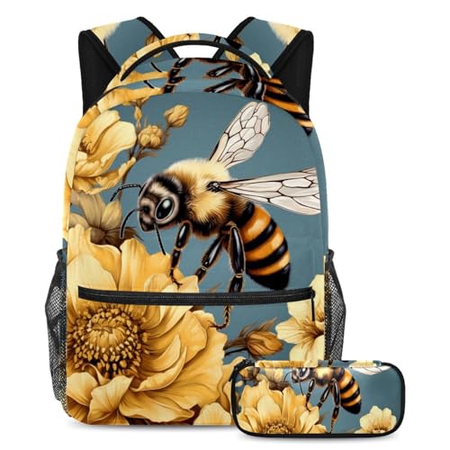 Sac à dos fleurs d'abeilles pour adolescents | Compagnon idéal des cours de lycée et des voyages
