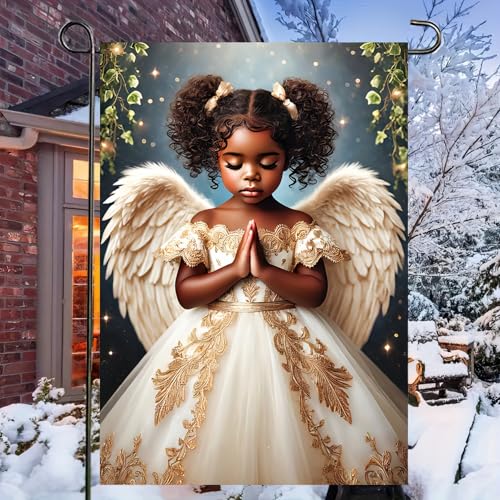 Image of BlissYard Christmas Angel Garden Flag 12x18 Inch Polyester | Double sided polyester, Christmas praying angel gold dress design, faith inspired decor for holiday porch and yard