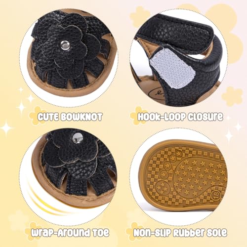 Image of Babelvit Infant Baby Girl Boy Sandals Comfort Premium Summer Outdoor Casual Beach Shoes with Flower Bowknot Anti Slip Rubber Sole Newborn Toddler Prewalker First Walking Shoes