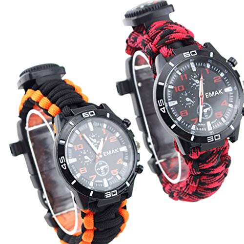 Multifuncional Caminhadas Outdoor Survival Assista Compass Whistle Resgate Corda Camping Bracelet