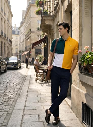 Image of ADRO Multicolour Polo T Shirt | 100% Cotton Mens Polo Tshirt | Regular Fit Half Sleeve Cut & Sew Polo T-Shirt for Men