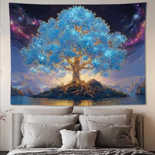 YJDYJD Tree of Life Wall Tapestry – Spiritual Boho Wall Hanging with Celestial Sky and Nature Design, Inspirational Meditation Wall Art and Nature Decor for Bedroom, Living Room, or Yoga Room