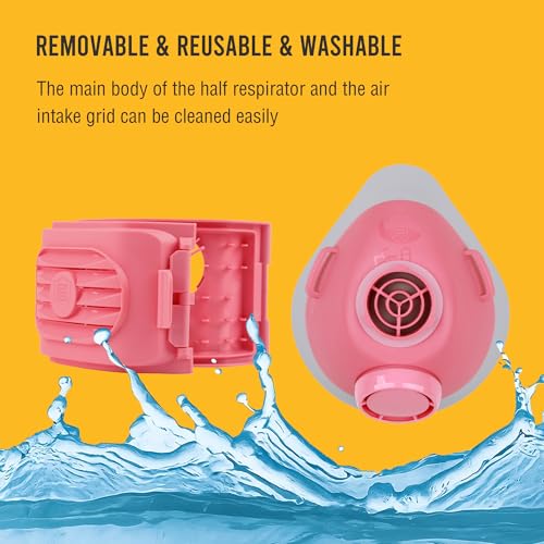 BEESAFETY Reusable Half Face Respirator Mask with 6 Filters for Dust,Painting, Sanding,Welding,Chemical Fumes,Gas, Asbestos,Grinding (Pink) - Thumbnail 5