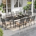 Sophia & William Patio Table and Chairs Set, Outdoor Dining Set for 8, 9 Piece Metal Patio Furniture, 82.7" Black Rectangular Table(Beehive)