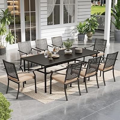 Sophia & William Patio Table and Chairs Set, Outdoor Dining Set for 8, 9 Piece Metal Patio Furniture, 82.7" Black Rectangular Table(Beehive)