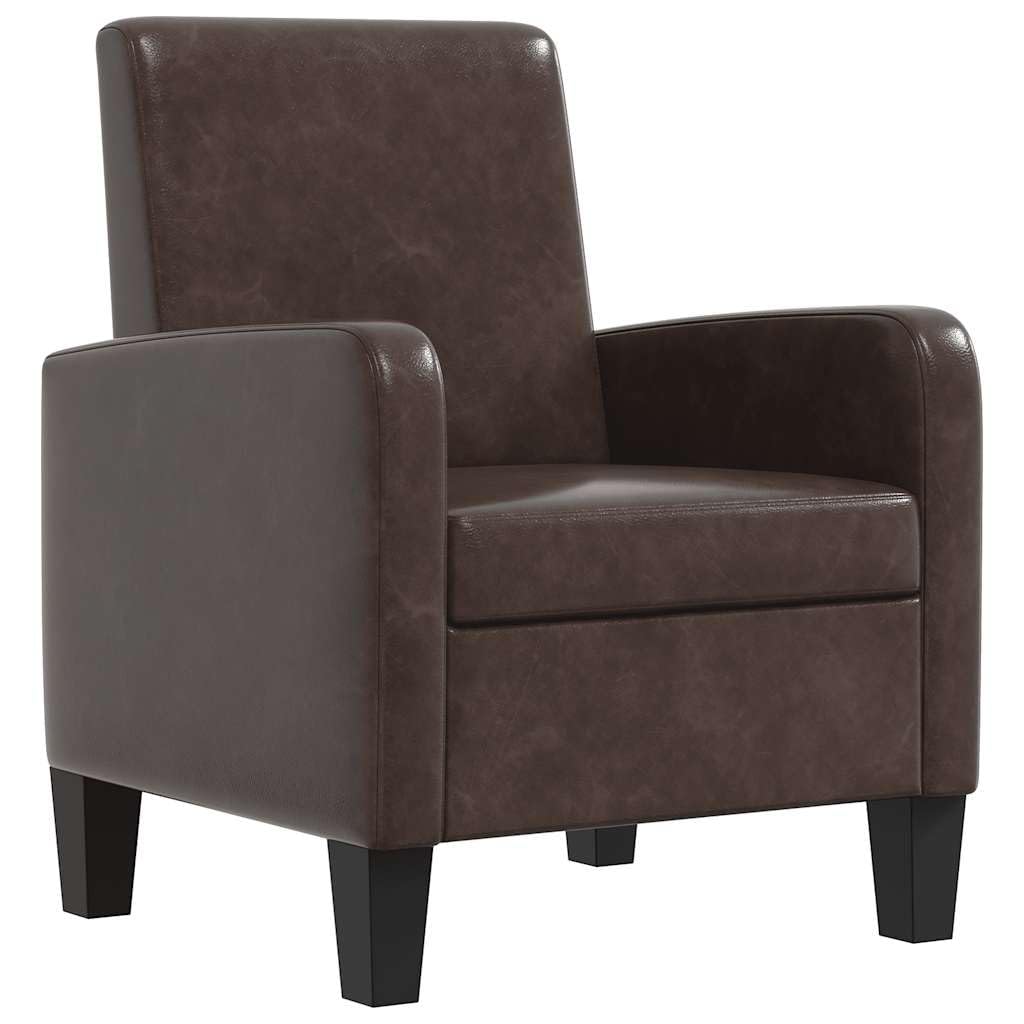 Sessel Braun Kunstleder, Ergonomischer Loungesessel mit Kiefernholz-Gestell, Moderner Polstersessel für Wohnzimmer, Lounge und Büro, Bequemer Cocktailsessel, 61 x 60 x 79,5 cm