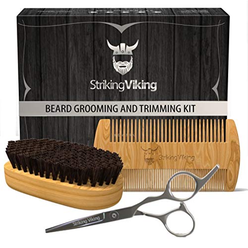 Beard Comb & Beard Brush Set with Scissors - Premium Beard Grooming