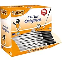 BIC Cristal Original Ballpoint Pens, Every-Day Biro Pen, Fine Point (1.0mm), Ideal for School, Black Ink, 100 count (Pack of 1)