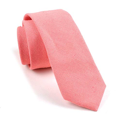 Image of Elfeves Men's Skinny Solid Color Tie Causal Cotton Linen Narrow Slim cut Necktie