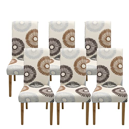 Jaotto Dining Chair Covers Set of 6,Stretch Chair Covers for Dining Chairs,Chair Slipcovers Protector Removable Spandex Washable High Back Dining Chair Covers for Kitchen Banquet(Round Annual,6PC)