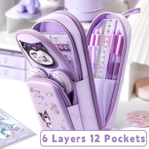 Image of Parshya Cute Pencil Pouch for Kids Large Capacity Capibara /Rabit Design Stationery Organizer Multi-Layer Zipper Pencil Case for School, College&Office Waterproof PU Leather Pouch Gift for Boys & Girls