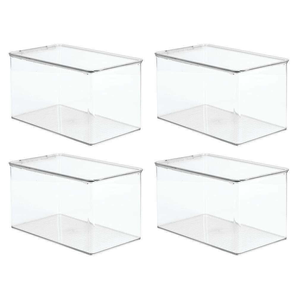 mDesign 4er-Set Aufbewahrungsbox für Bastel- und Nähzubehör – Bastel Organizer aus Kunststoff mit Klappdeckel – stapelbare Ablage für Wolle, Perlen, Stoffbänder usw. – durchsichtig