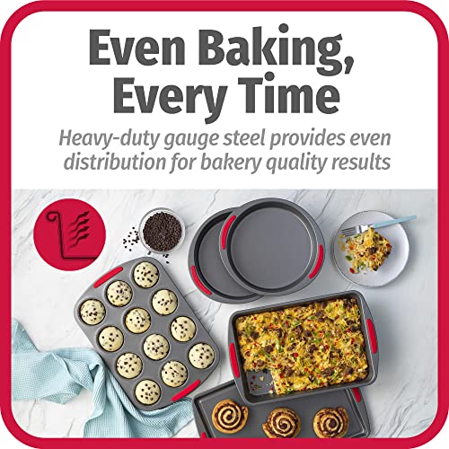 GoodCook 5-Piece Mega Grip Nonstick Bakeware Set – Cookie Sheet Pan, 2 9” Round Cake Pans, 13” x 9” Bake & Roast Pan, 12-Cup Muffin Pan - Baking Supplies, Baking Pans Set