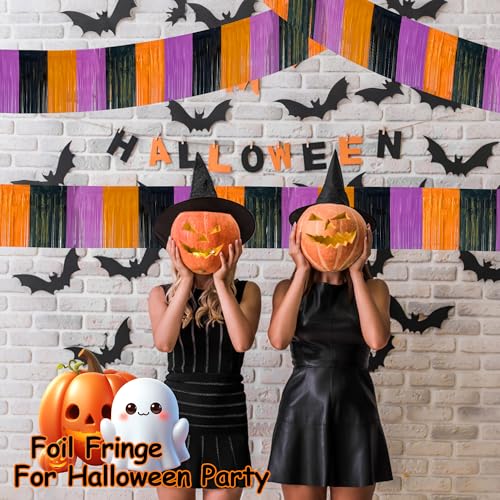 Image of 4 Packs 39 Feet Halloween Parade Floats for Trailer Car, Foil Fringe Garland Tinsel Streamers Banner Table Skirts for Halloween Dia De Los Muertos Homecoming BBirthday (Black Orange Purple)